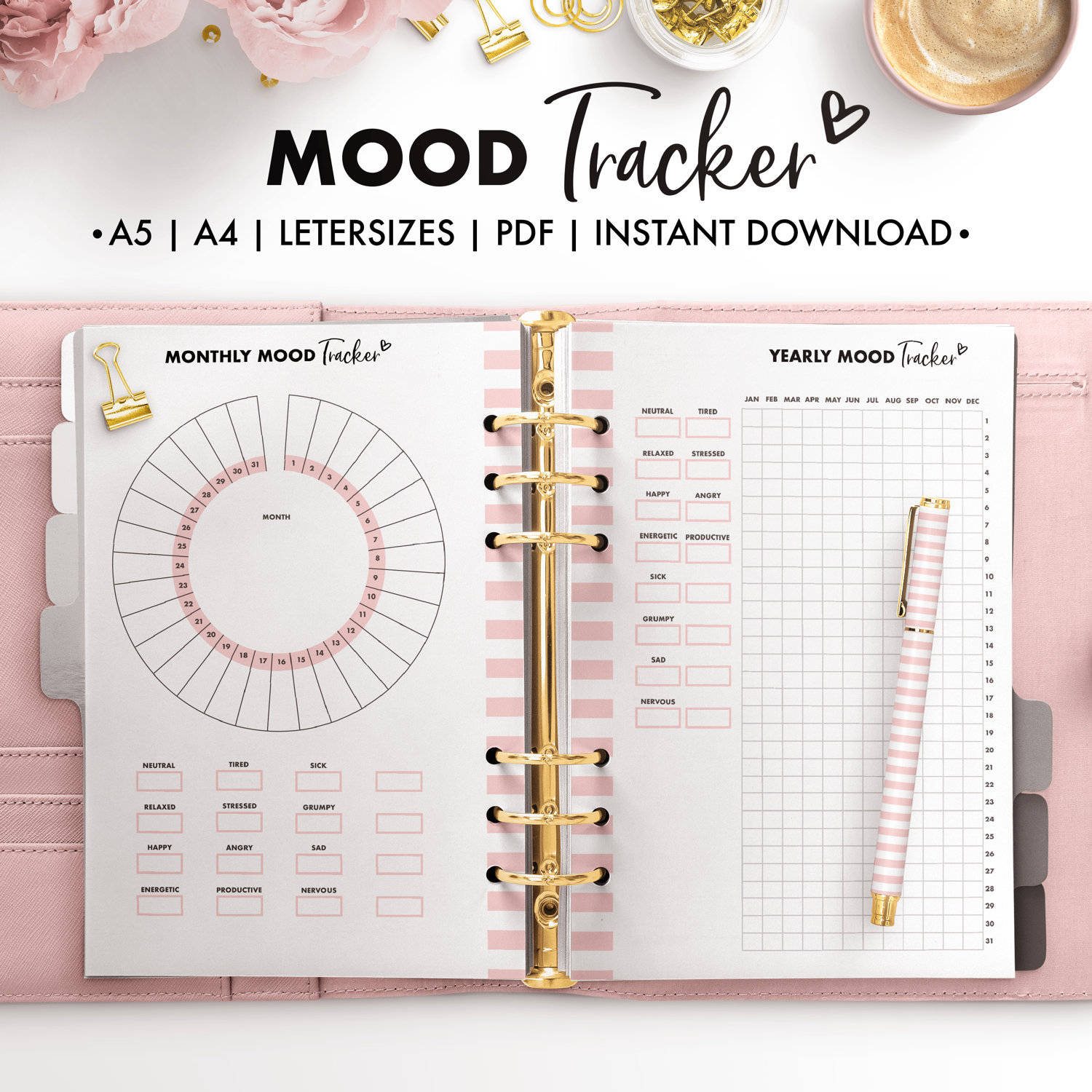 A5 Mood Tracker, Mood Tracker Printable, Monthly Mood Tracker, Yearly Mood  Tracker, Mood Planner, Feelings Tracker, A5 Mood Tracker Planner