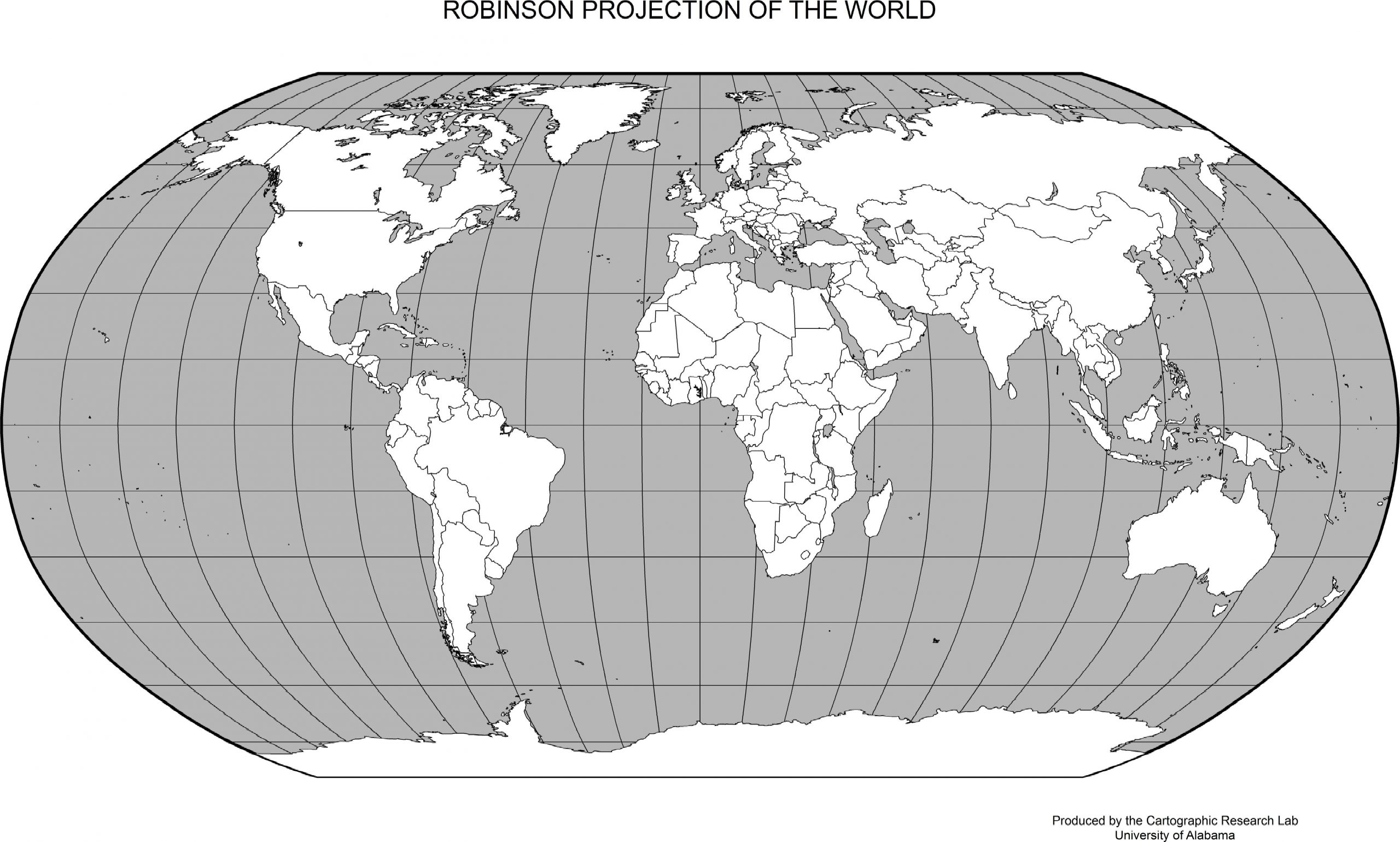 Карта мира контурная черная белая