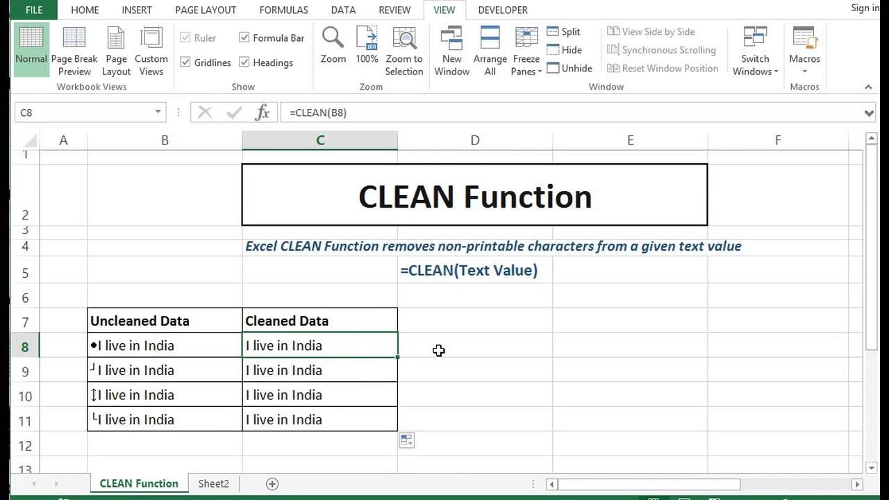 Excel Clean Function Removes Non-Printable Characters From A Given Text  Value
