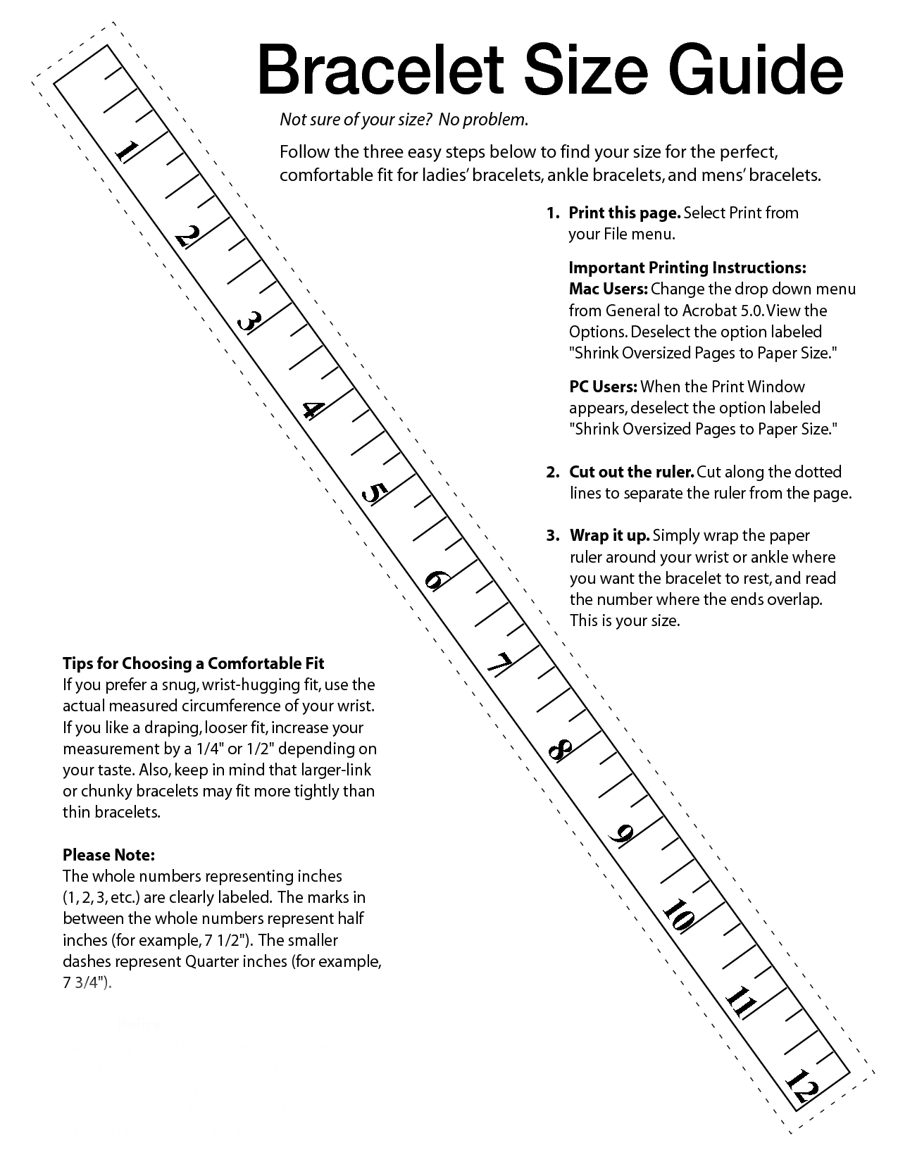 Printable Bracelet Size Chart