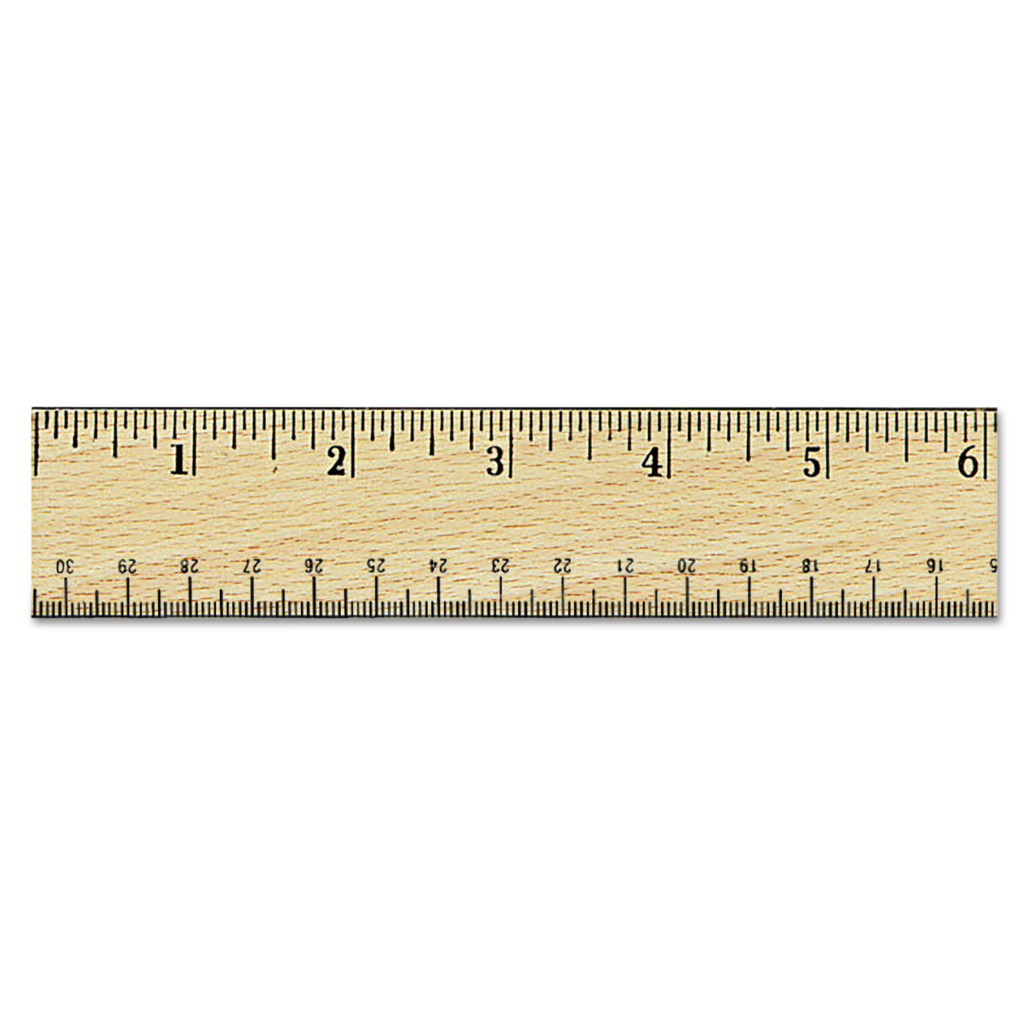 Flat Wood Ruler W/double Metal Edge, 12&amp;quot;, Clear Lacquer Finish
