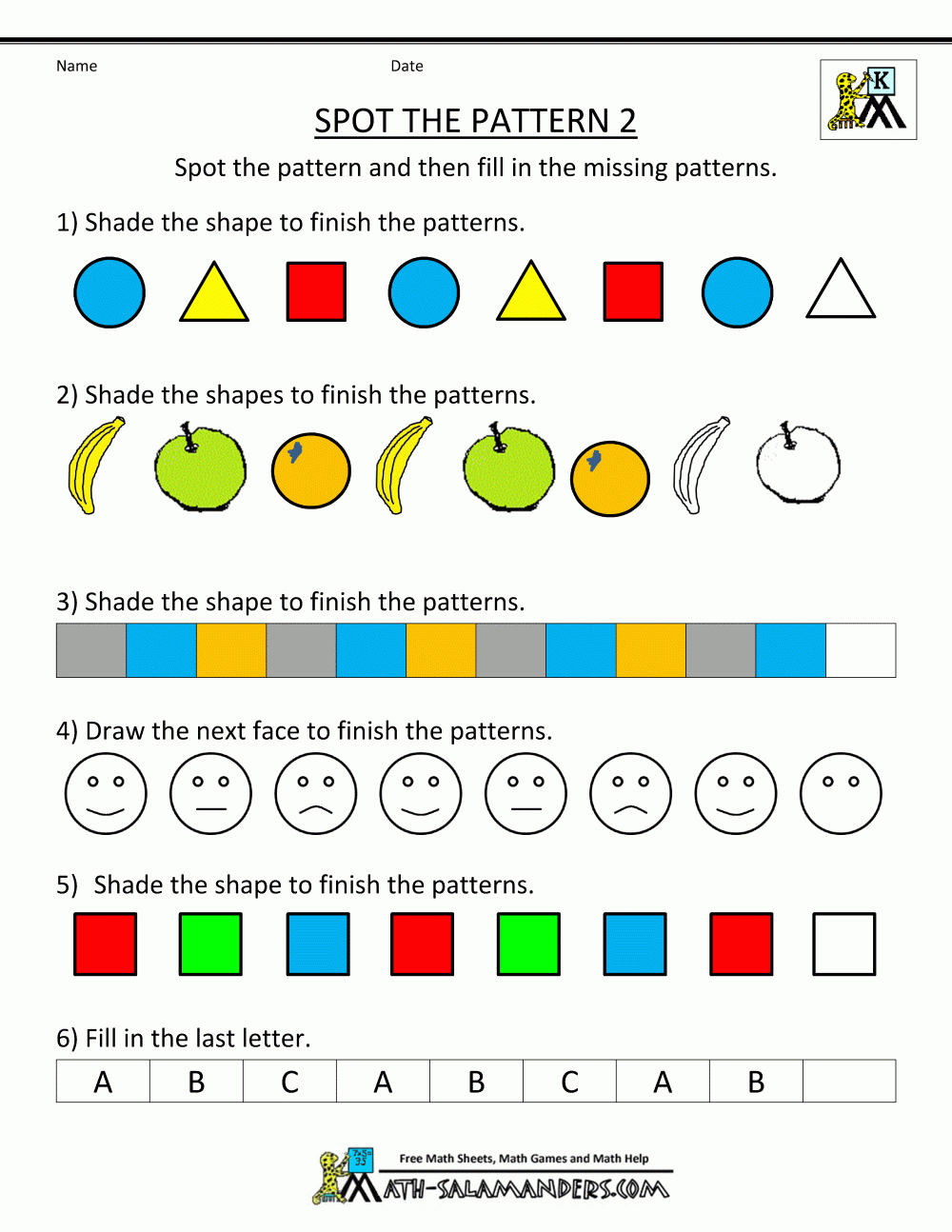 Free Kindergarten Worksheets Spot The Patterns | Free