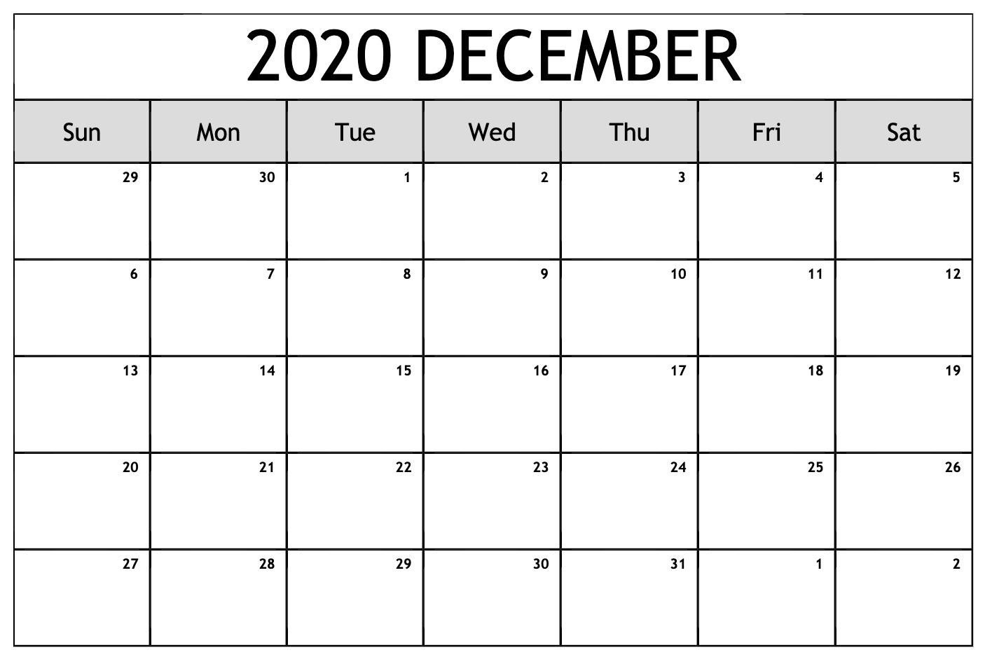 Free Printable December Calendar 2020 Templates Pdf, Word, Excel