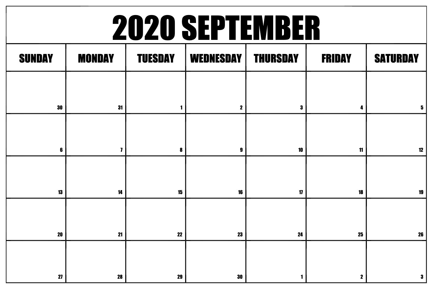 Free Printable September 2020 Calendar Templates