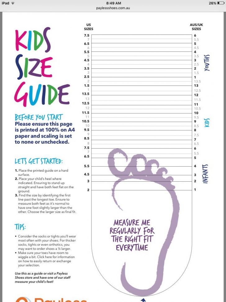 Printable Childrens Shoe Size Chart - Printable World Holiday