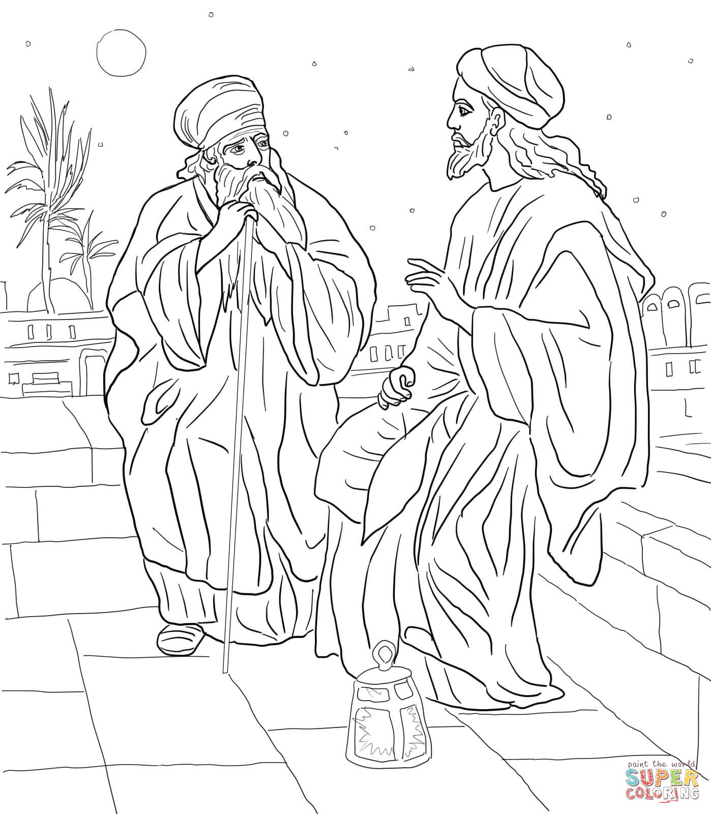 Jesus And Nicodemus Coloring Page | Free Printable Coloring