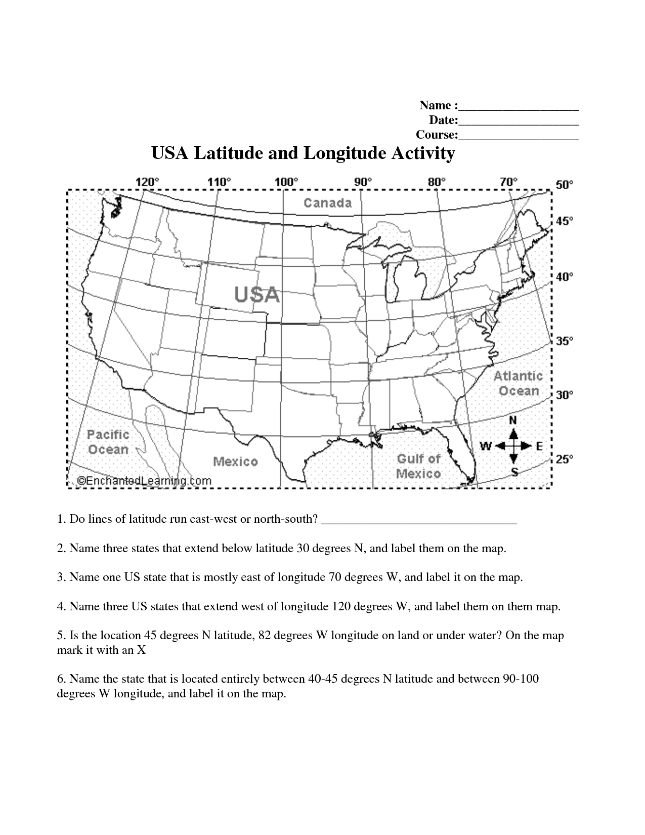 Longitude And Latitude Printable Worksheet | Latitude-And