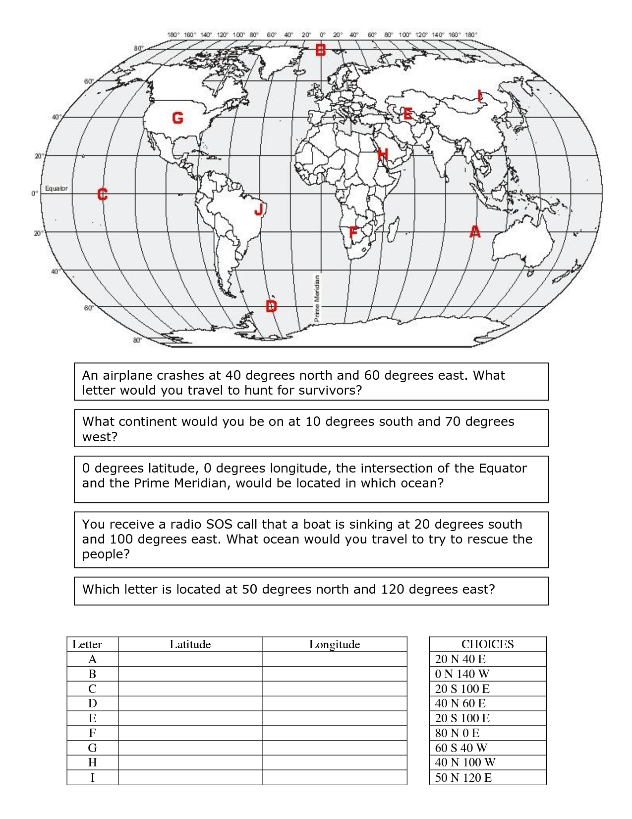 Longitude And Latitude Worksheet | Latitude Longitude