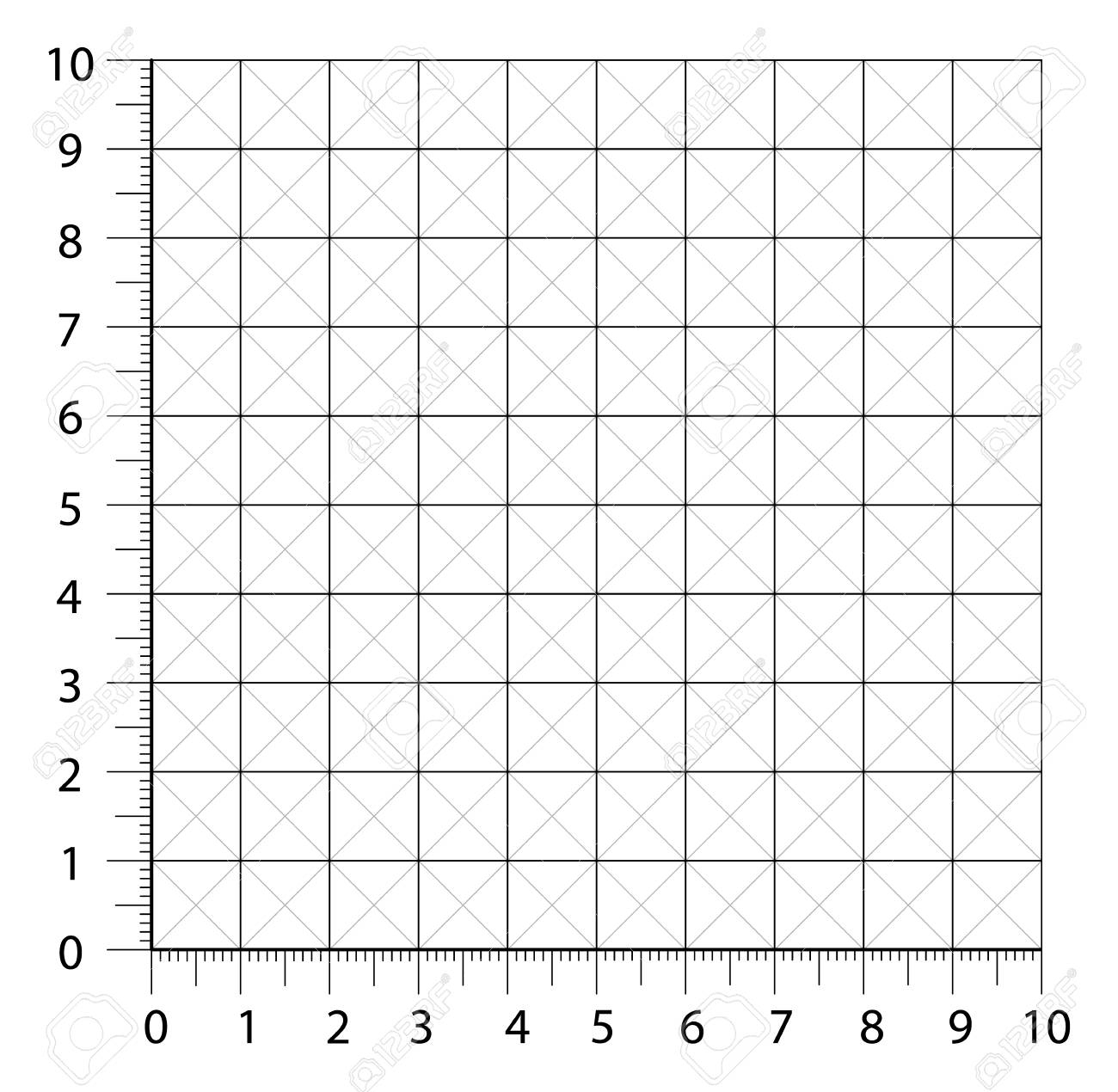Measured Grid. Graph Plotting Grid. Corner Ruler With Sets Of Measurement  Numbers Isolated On The White Background. Vector Graph Paper Template