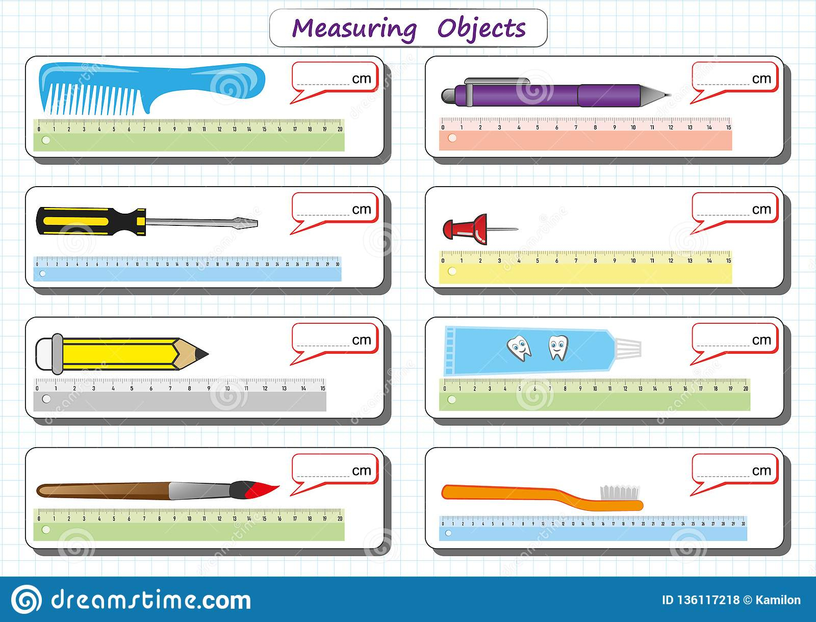 Measuring Length Of The Objects With Ruler, Worksheet For