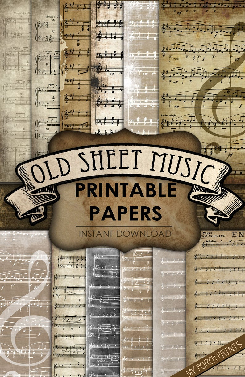 Old Sheet Music, Printable Paper, Junk Journal, Scrapbook