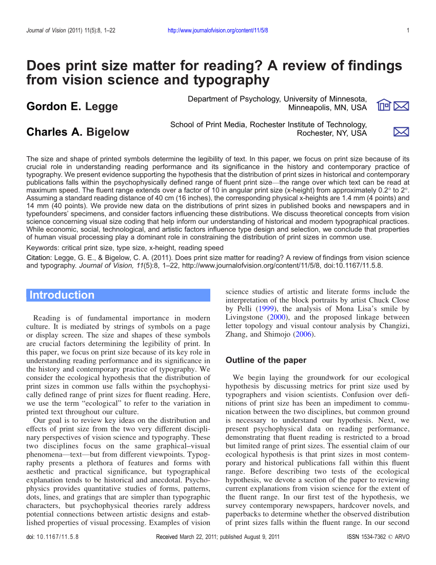 Pdf) Does Print Size Matter For Reading? A Review Of