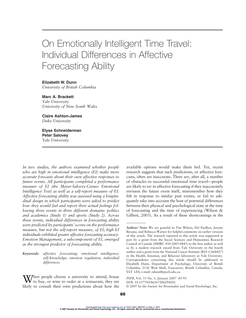 Pdf) On Emotionally Intelligent Time Travel: Individual