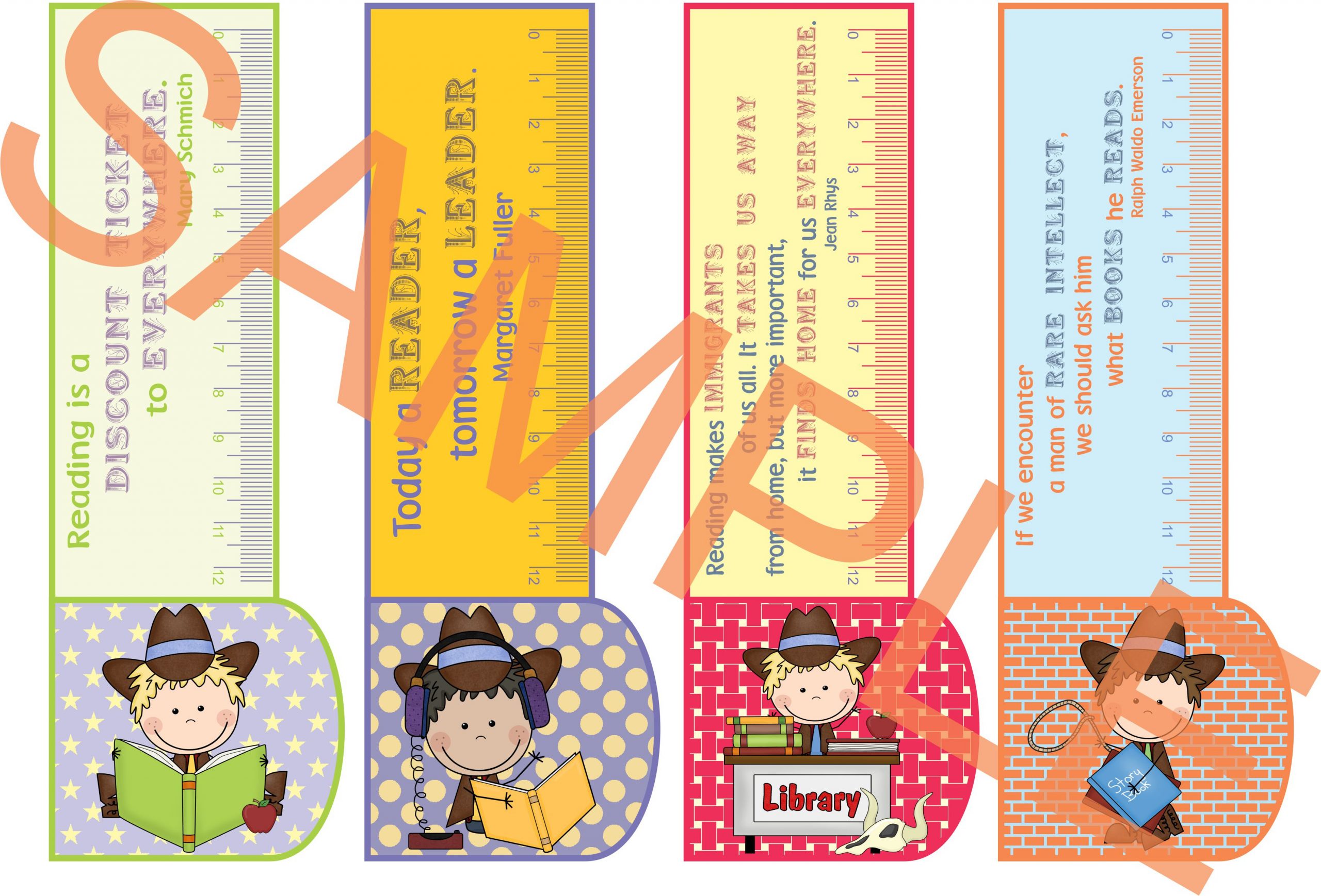 Printable Bookmarks Country Girl/boy 3In1: Bookmark +Ruler +