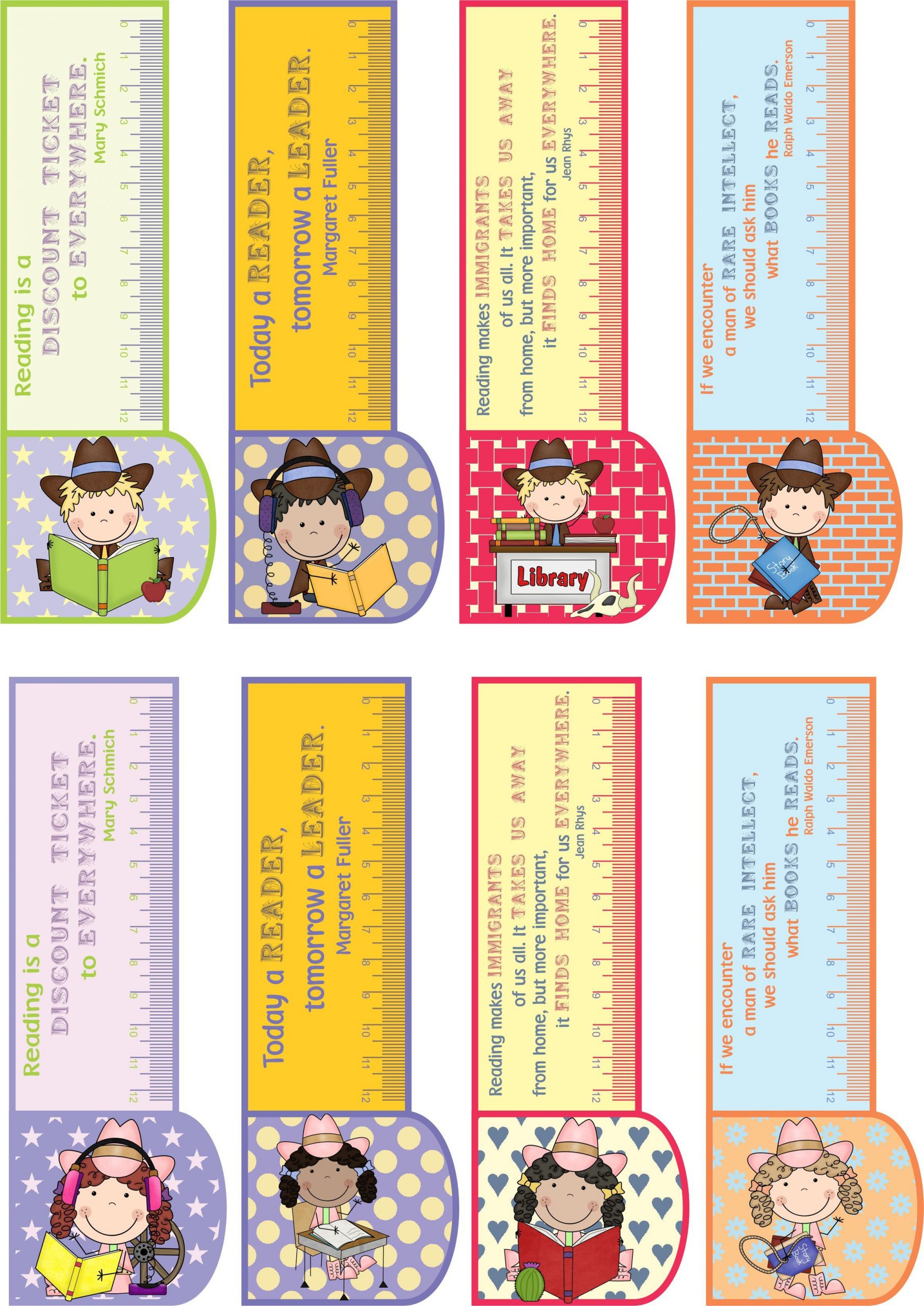Printable Bookmarks Country Girl/boy 3In1: Bookmark +Ruler +