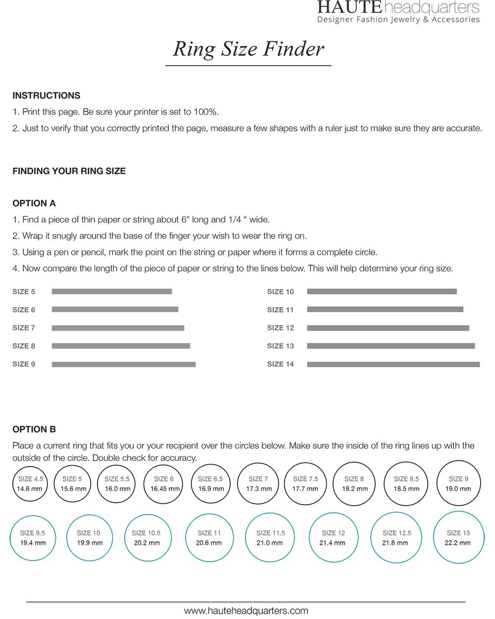 Printable Ring Size Guide From Hauteheadquarters | Designer