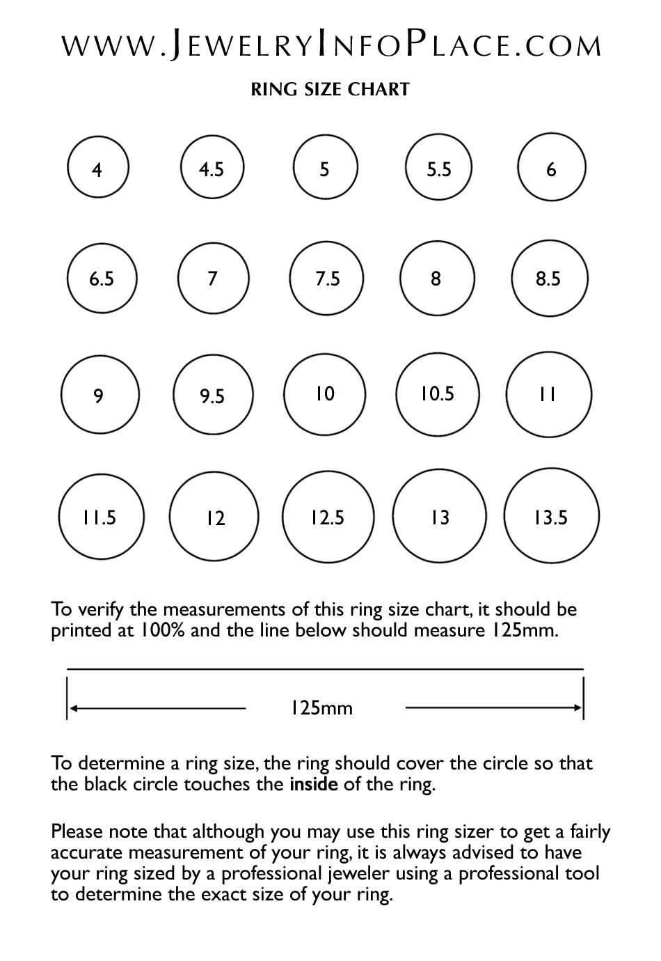 Ring Size Chart, How To Measure Ring Size, Online Printable