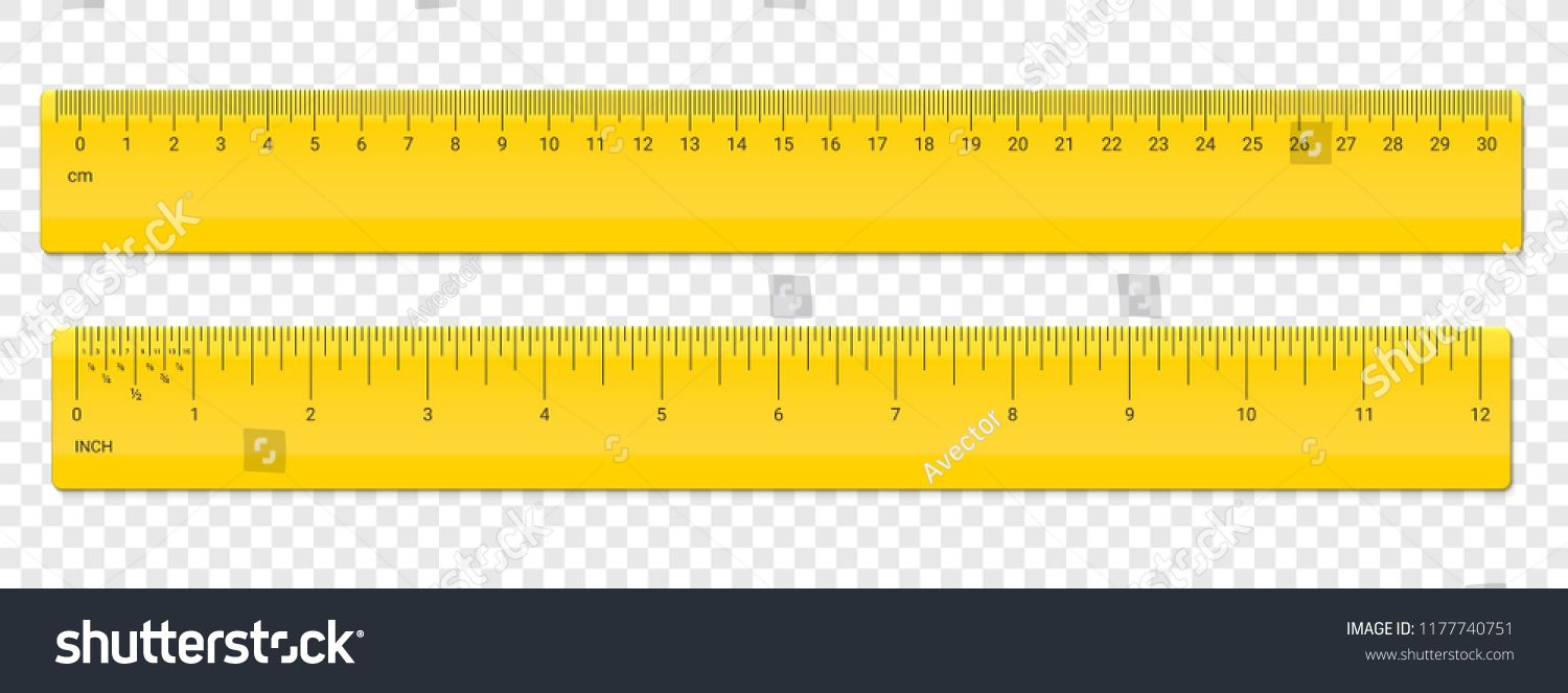 Ruler Inches And Cm Scale. Vector School, Plastic Yellow
