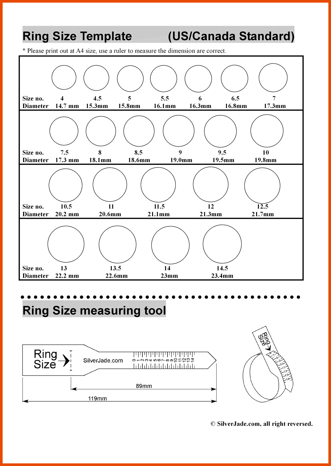 Stupendous Printable Ring Sizes Chart | Mitchell Blog